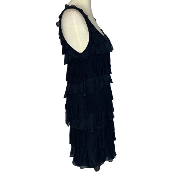 Garnet Hill Dress Womens Small Black Jersey Knit Tiered Ruffle Sleeveless Hemmed - Picture 2 of 9